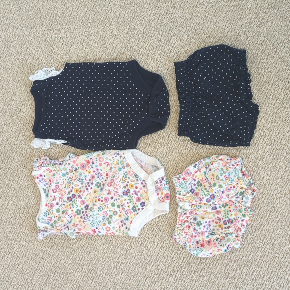 2 Baby Gap Bodysuit + Shorts Sets, 3-6M